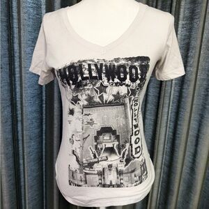 Hollywood Graphic V-Neck Tee - White
